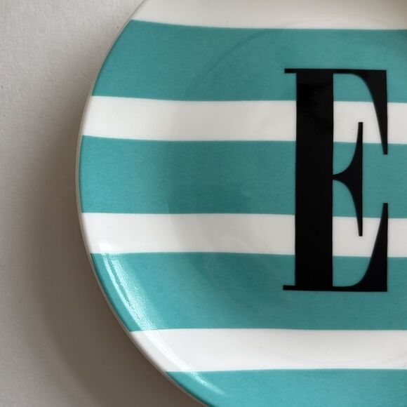 NWT Kate Spade NY Wickford To The Letter E Dish Plate Turquoise White Stripe - Picture 3 of 7